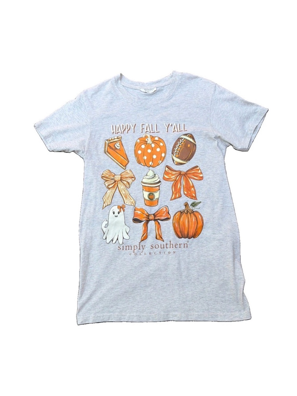 Simply Southern Shirt Womens Small Beige Happy Fall Y'all Pumpkin Ghost Graphic